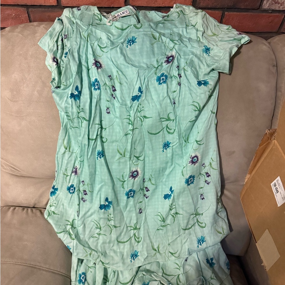 Coco Bianco Mint and Blue Floral Dress